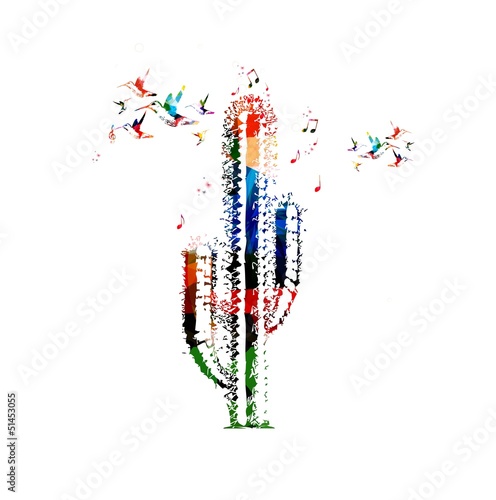 Colorful vector cactus background with hummingbirds