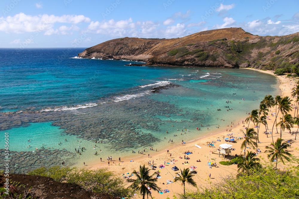 Hanauma Bay in Oahu, Hawaii. Formed in a volcanic crater