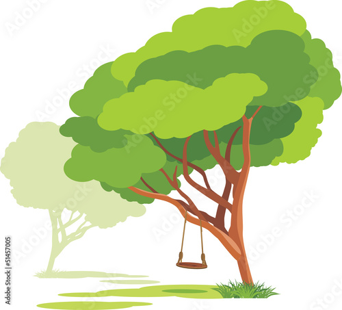Empty swings on a spring tree