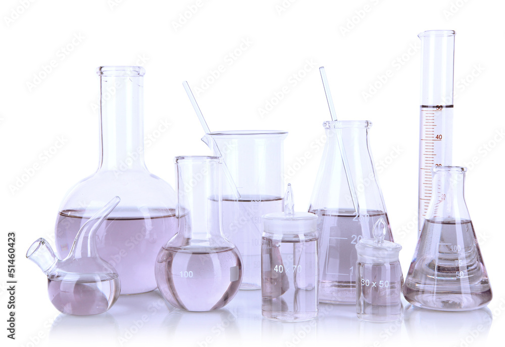 Test-tubes with light purple liquid isolated on white Test-tubes with light purple liquid isolated on white