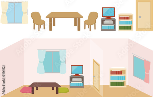 柔らかい色合いの部屋と家具