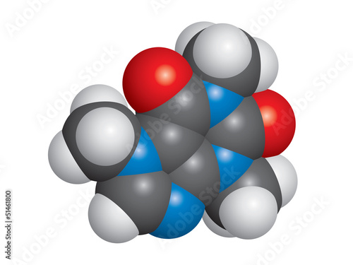 Caffeine molecule space-fill model - C8H10N4O2