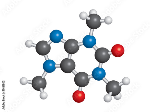 Caffeine molecule ball and stick model - C8H10N4O2