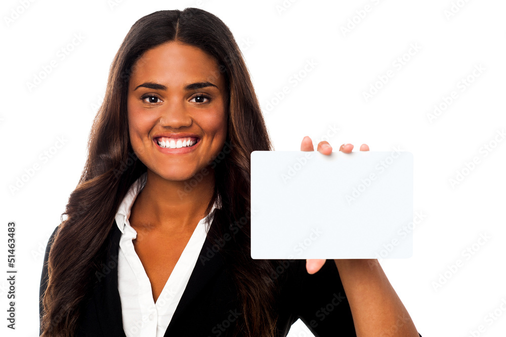 Woman showing blank rectangular billboard Woman showing blank rectangular billboard