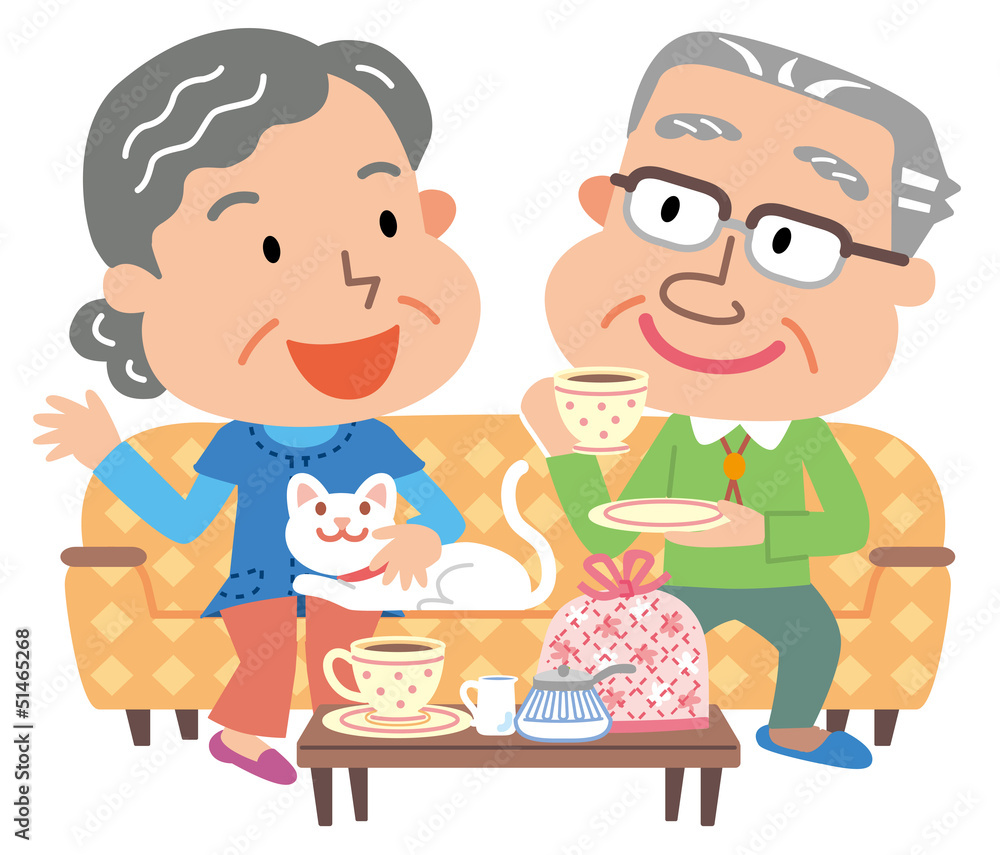 シニア　夫婦　お茶の時間　