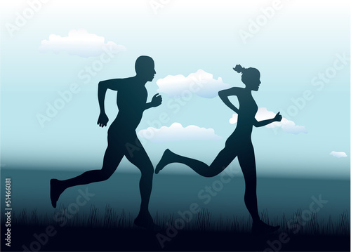 Man and woman running together