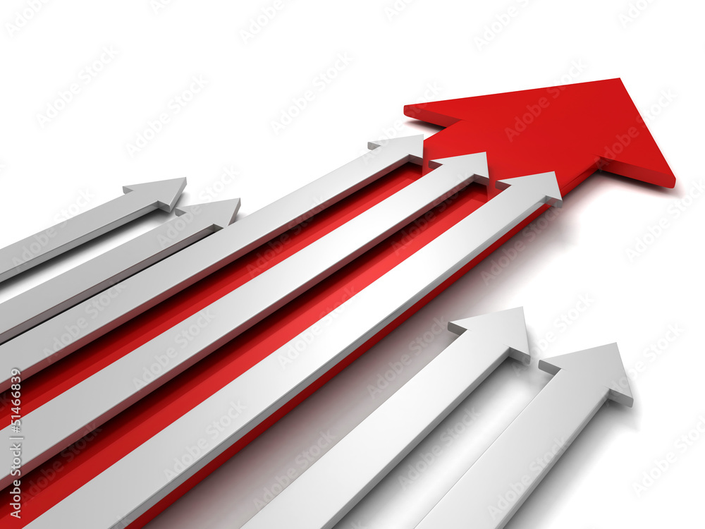 leadership concept with big red arrow from gray group leadership concept with big red arrow from gray group