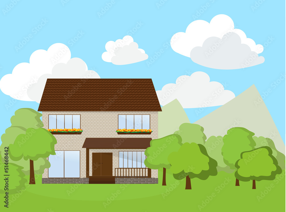 House with landscape background