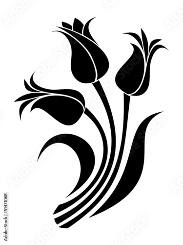 Black silhouettes of tulips. Vector illustration.
