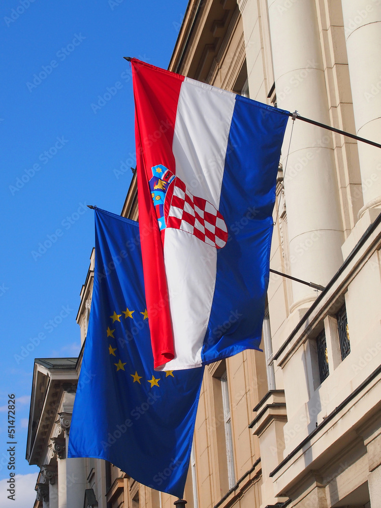 Fototapeta premium Flags of Croatia and EU