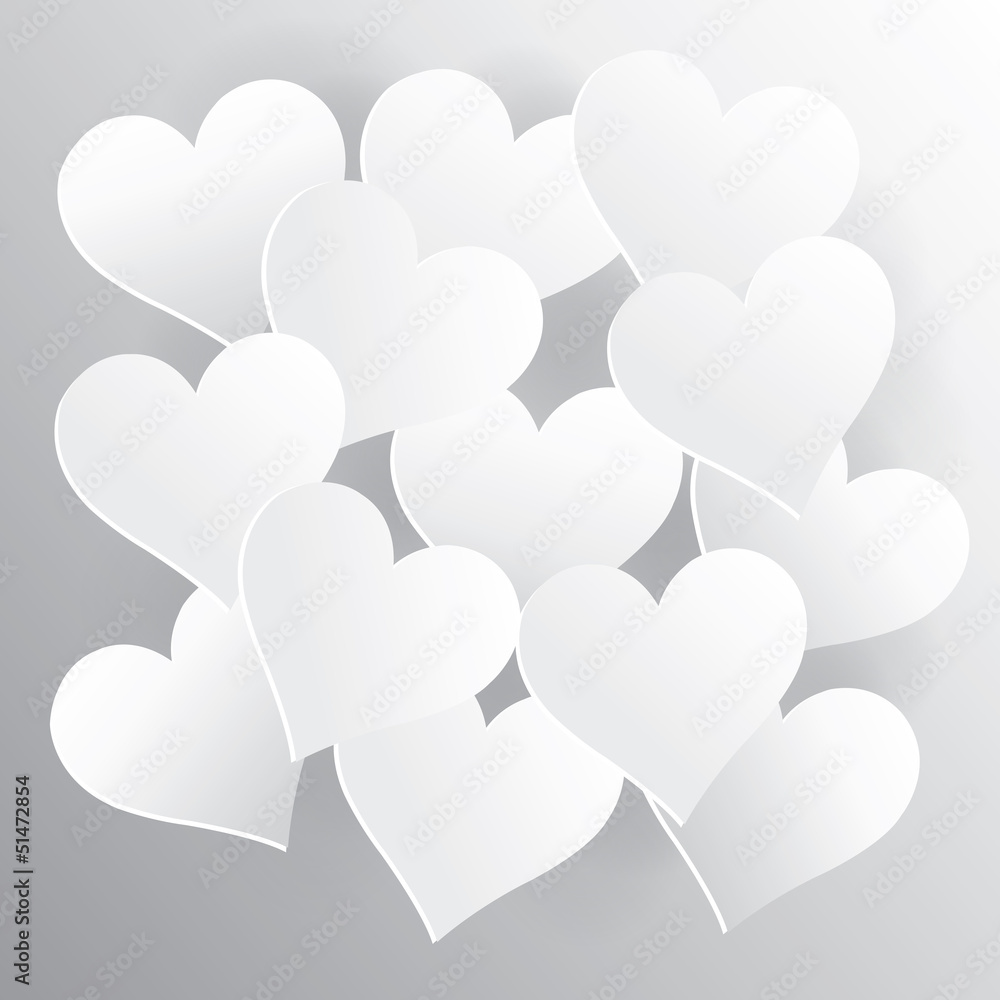 hearts on white paper with shadow