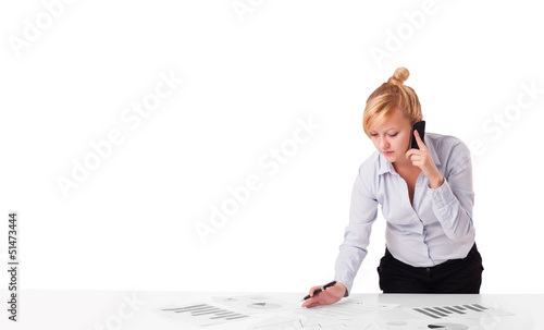 Young businesswoman with plain white copy space photo