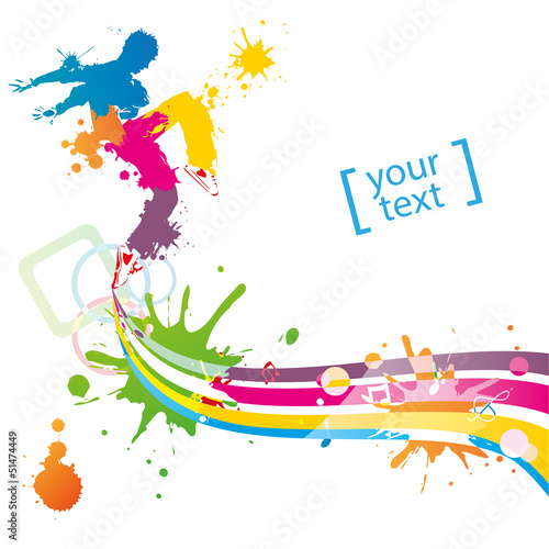 Dance with colorful spots and splashes on white
