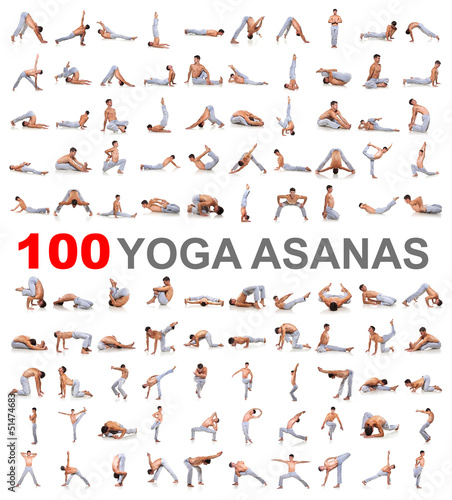 Obraz na płótnie 100 yoga poses on white background