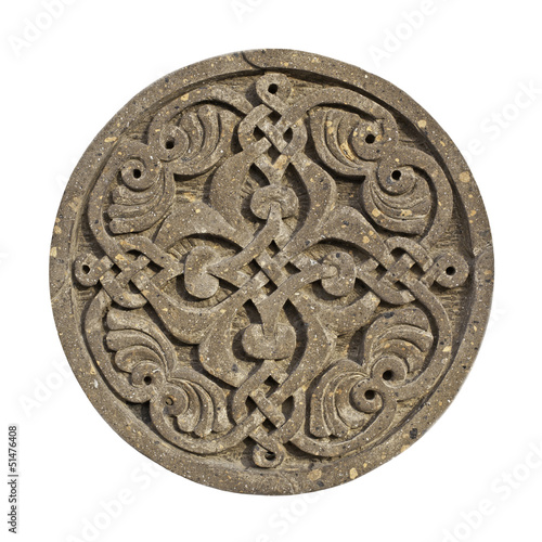 Medieval armenian ornament on cross-stone isolated on white