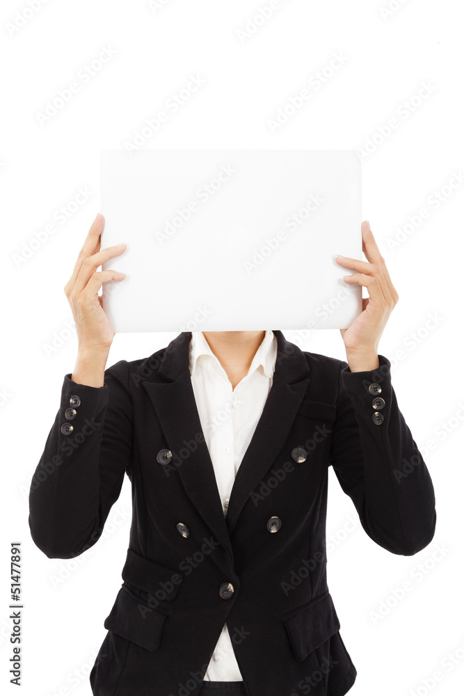businesswoman holding the blank board businesswoman holding the blank board
