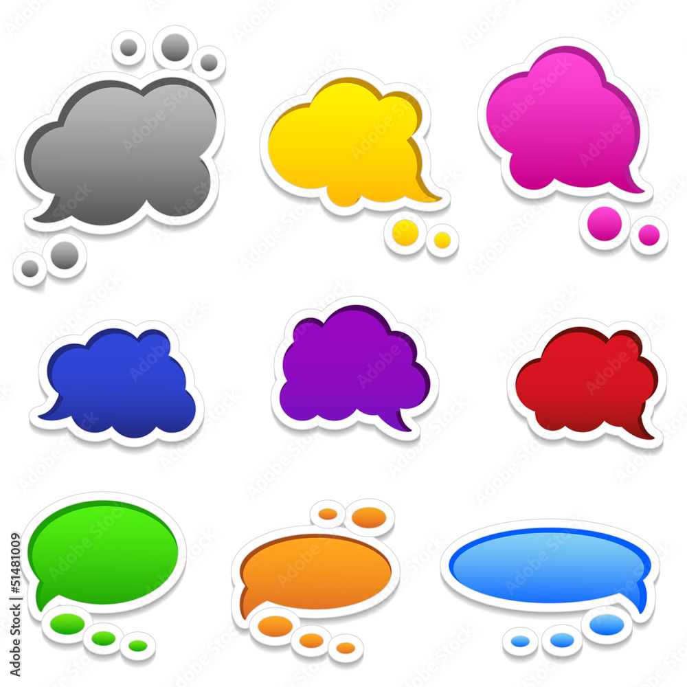 Colourful speech bubbles with frames set of 9 Colourful speech bubbles with frames set of 9