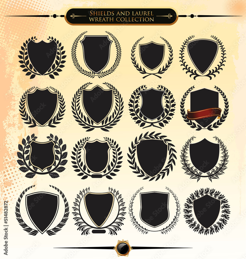 Shields and laurel wreath collection Shields and laurel wreath collection