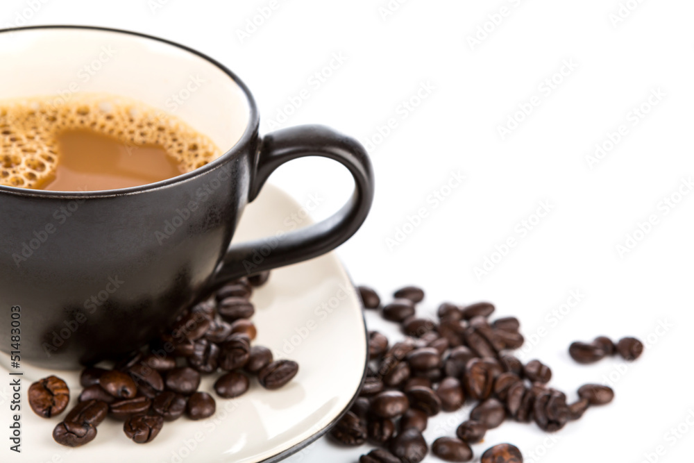 Fototapeta premium Coffee cup and beans on a white background