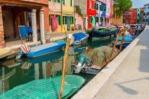 A colorful street in Burano island in venetian lagoon © eldeiv