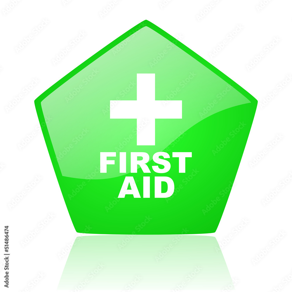 Obraz premium first aid green pentagon web glossy icon