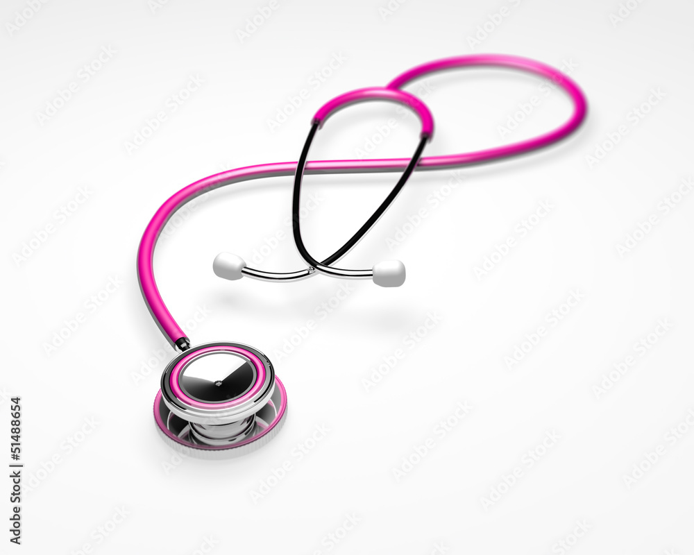 Pink stethoscope over white background with chrome trim Pink stethoscope over white background with chrome trim