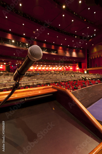 Microphone on Podium in speaking auditorium.