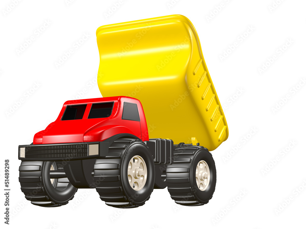 3D Rendering of a Toy Dump Truck Isolated over white background