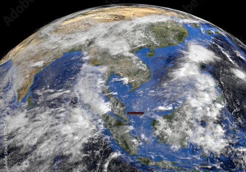 Photography Singapore flag on pole in earth globe illustration