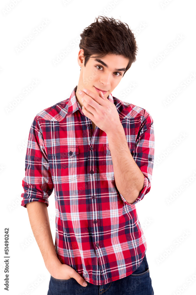 Young casual man posing isolated over white Young casual man posing isolated over white