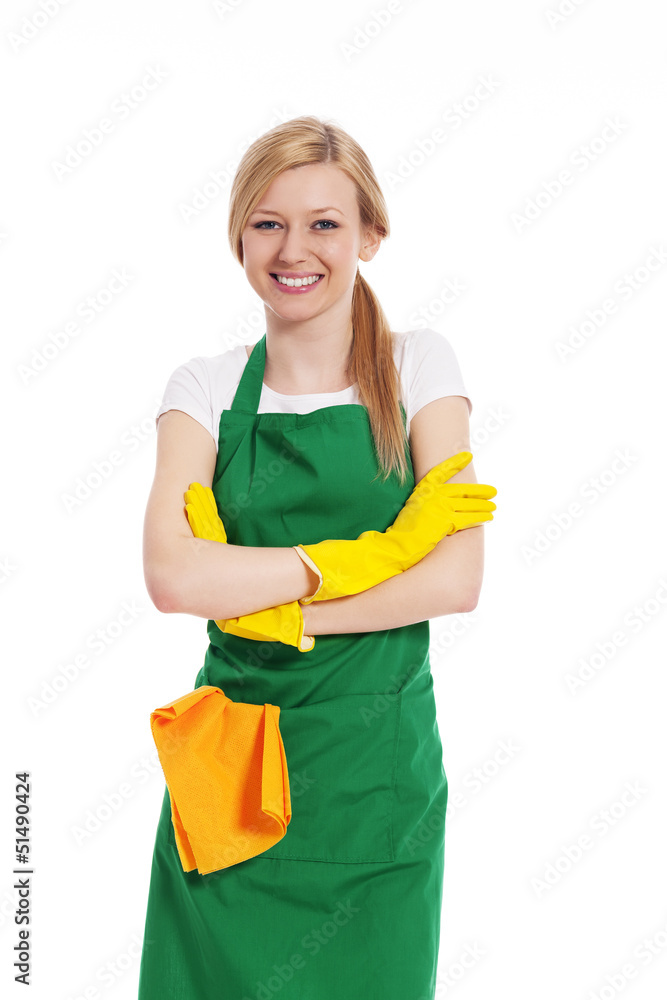 Cheerful woman ready for cleaning Cheerful woman ready for cleaning