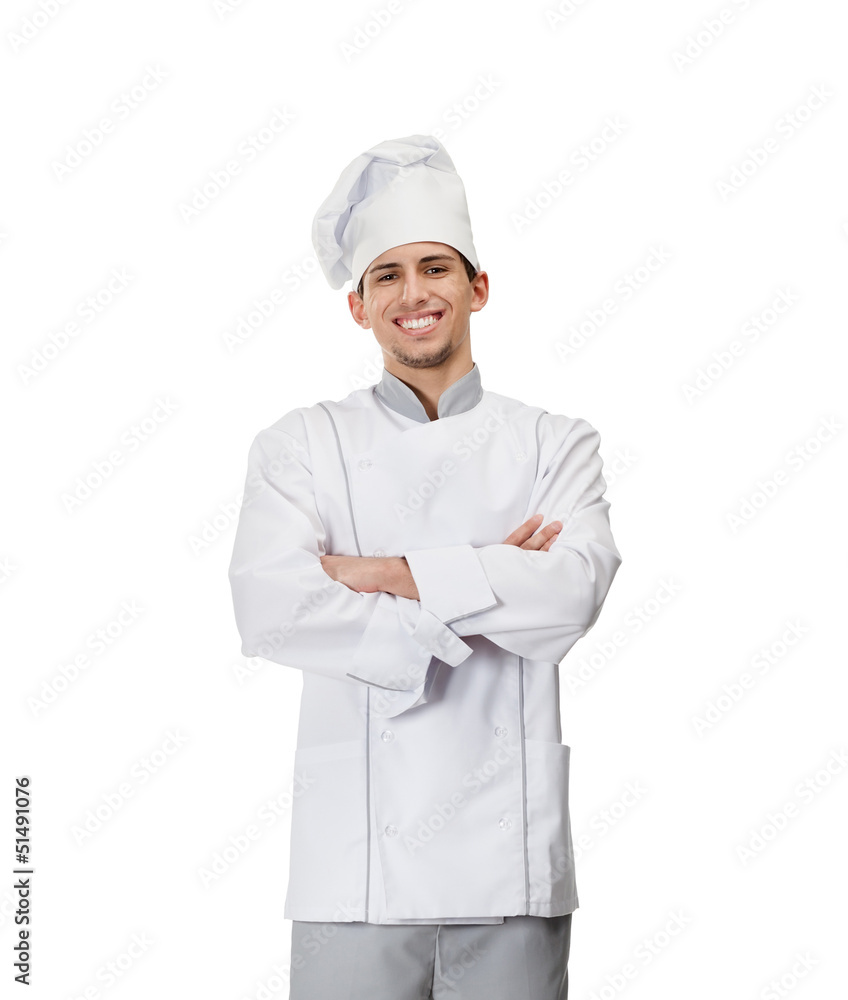 Portrait of chef cook with arms crossed, isolated on white