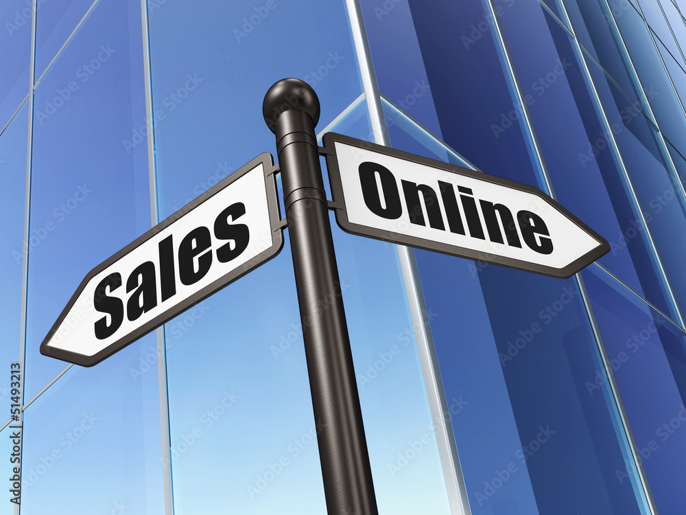 Marketing concept: Online Sales on Business Building background