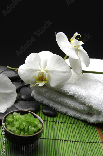 spa concept on green bamboo mat