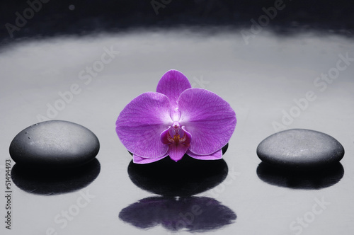 Set of three zen stone with one orchid reflection