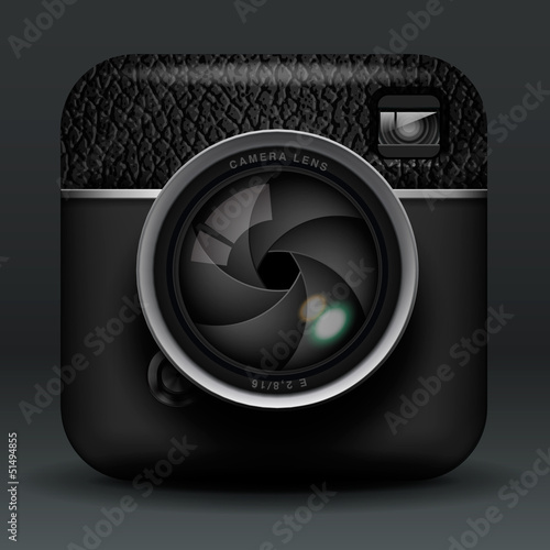 Total black photo camera icon, vector Eps10 illustration.