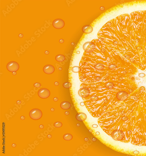 Orange fruit with water drops background.