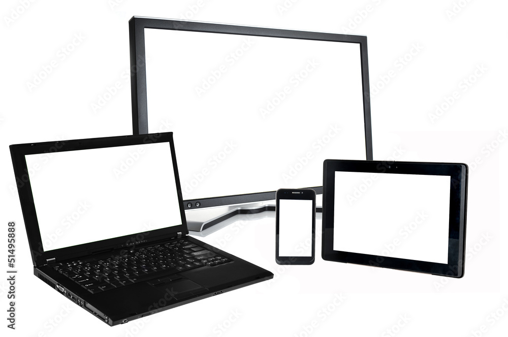 laptop, pc, smart phone and pad on white laptop, pc, smart phone and pad on white