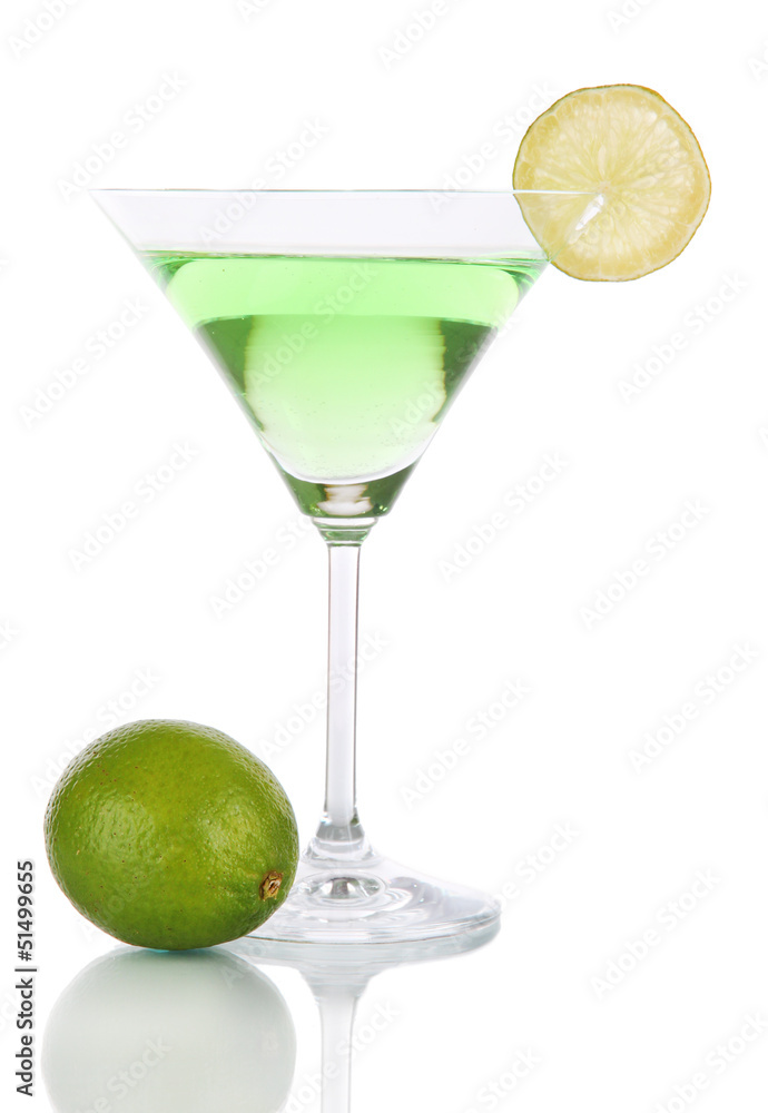 Green cocktail with lime isolated on white Green cocktail with lime isolated on white