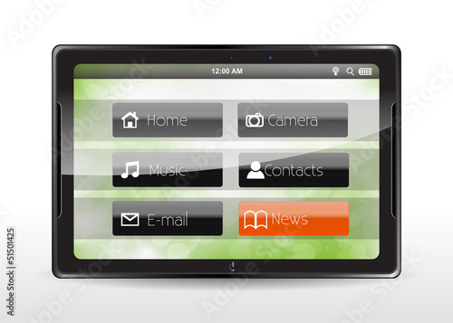 Tablet concept with a "News" button