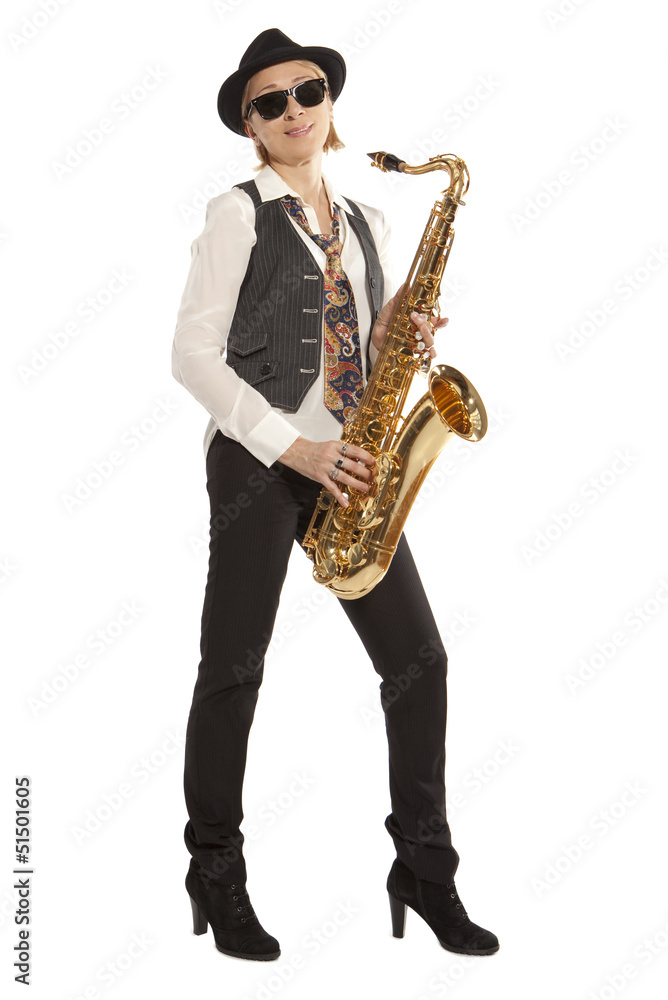 Naklejka premium Woman Saxophonist