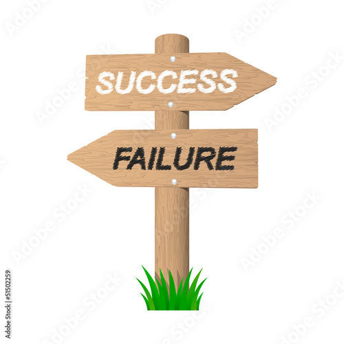 Success and failure wooden signpost. Vector illustration