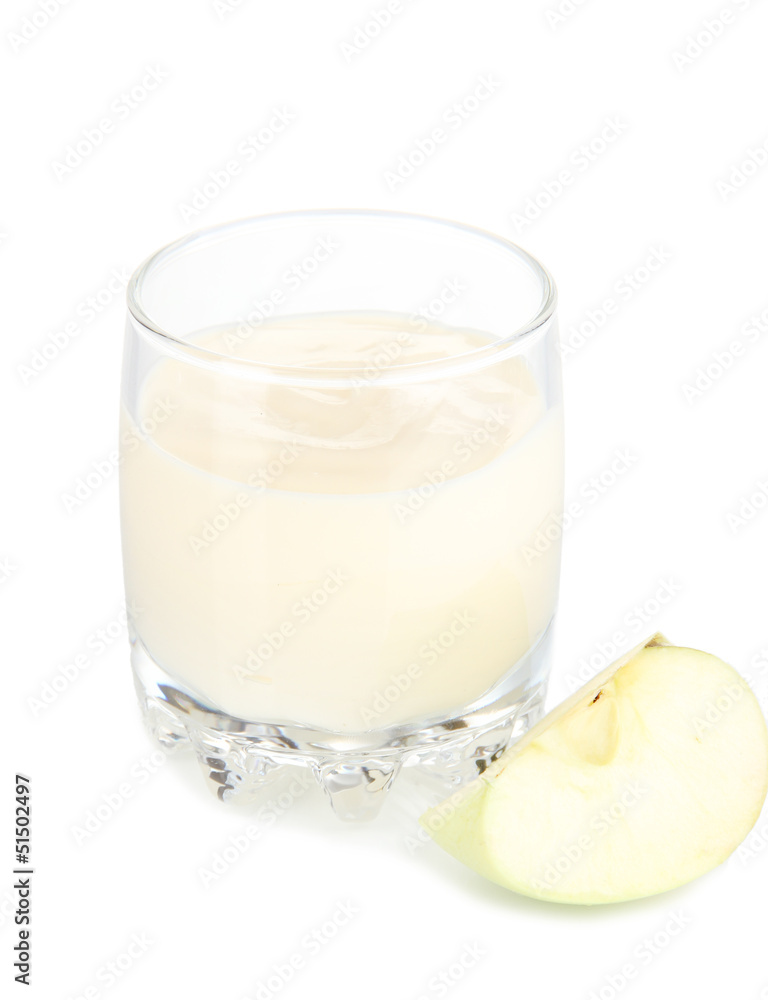 Delicious yogurt in glass with apple isolated on white Delicious yogurt in glass with apple isolated on white