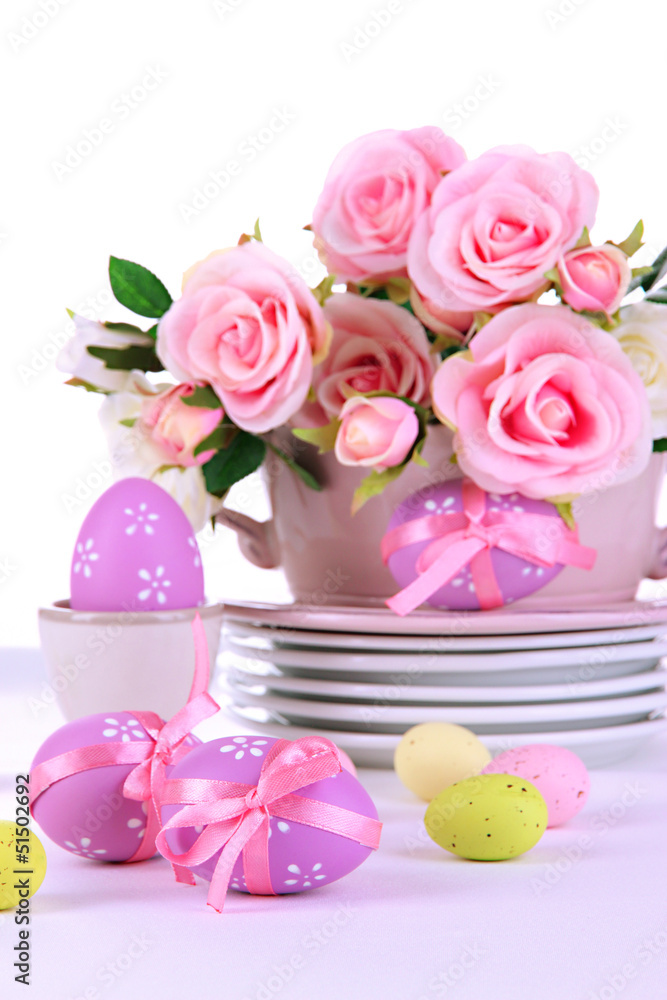 Place setting for Easter close up Place setting for Easter close up