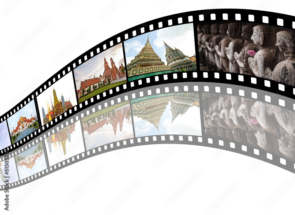 Film strip with  pictures of  tourist attraction in  Thailand