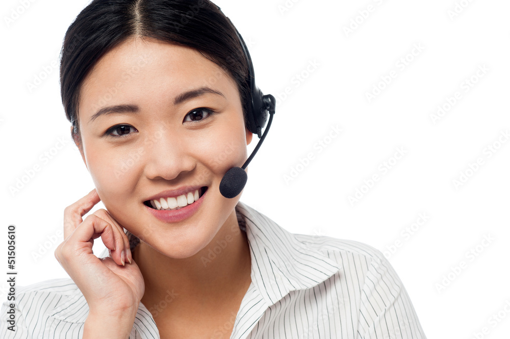 Cute asian female as help desk operator Cute asian female as help desk operator