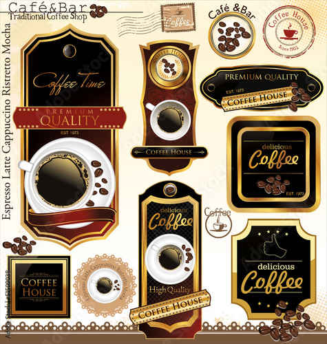 Premium quality coffee house label, vector illustration