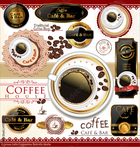 Vintage retro coffee badges and labels