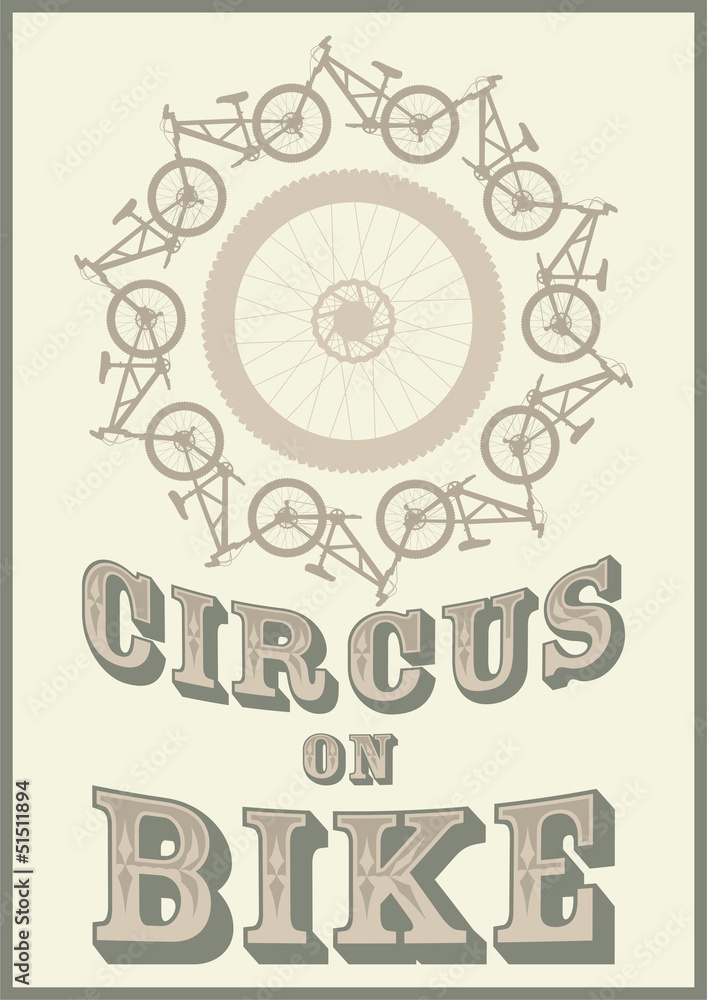 Fotografie Vintage style vector illustration with bikes and text