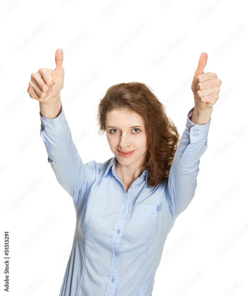 Businesswoman showing thumb up sign Businesswoman showing thumb up sign